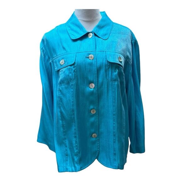 Ruby Road Blue Metallic Button‎ Front 3/4 Sleeves Jacket Style Blouse  Size 2X? - Picture 1 of 9